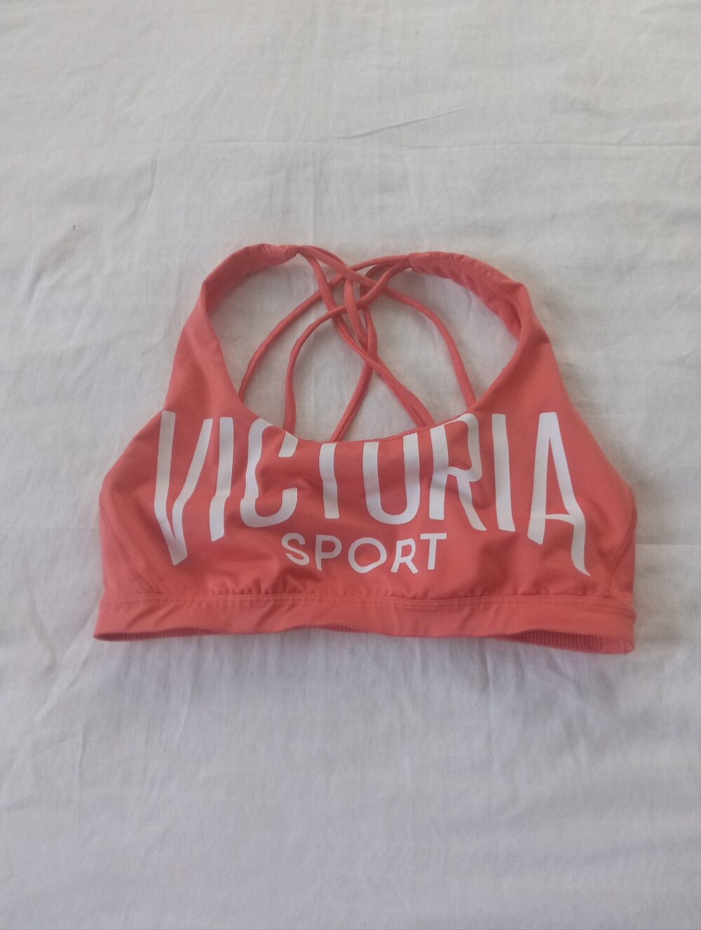 Victoria's Secret Coral Pink Strappy Logo Sports Bra Size M